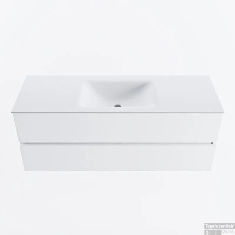 MONDIAZ VICA 130cm badmeubel onderkast Talc 2 lades. Wastafel CLOUD midden zonder kraangat, kleur Talc. Aanbieding