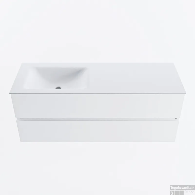MONDIAZ VICA 130cm badmeubel onderkast Talc 2 lades. Wastafel CLOUD links zonder kraangat, kleur Talc. Shop Nu