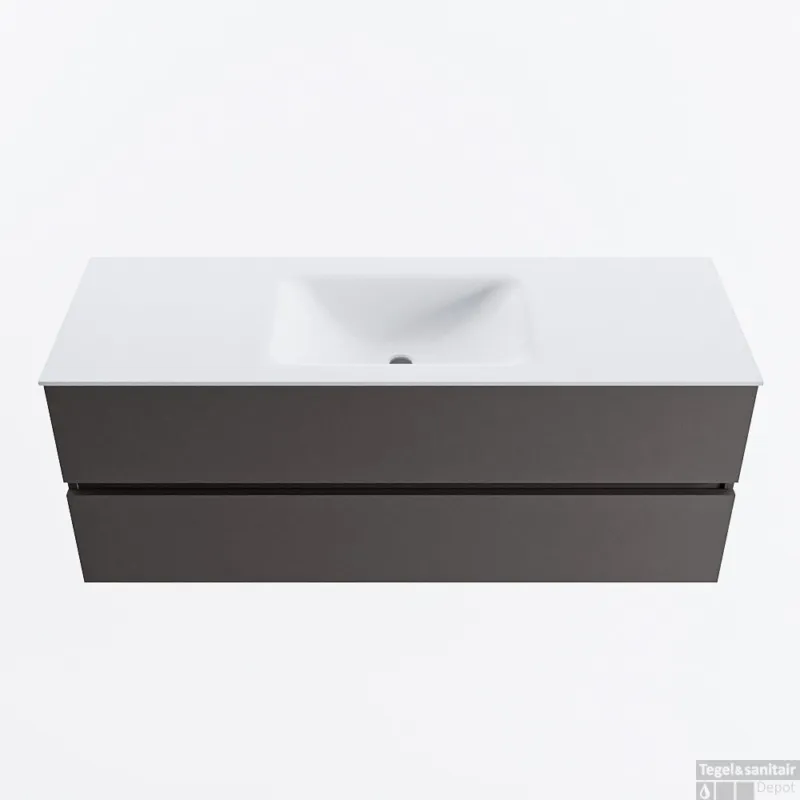 Shop Nu MONDIAZ VICA 130cm badmeubel onderkast Dark Grey 2 lades. Wastafel CLOUD midden 1 kraangat, kleur Talc.