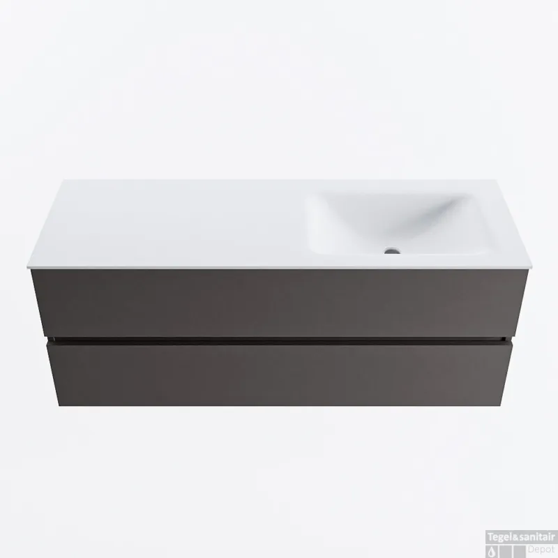 MONDIAZ VICA 130cm badmeubel onderkast Dark Grey 2 lades. Wastafel CLOUD rechts 1 kraangat, kleur Talc. Express Levering