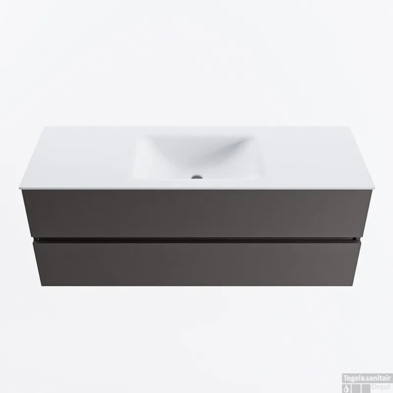 Voordeelprijs MONDIAZ VICA 130cm badmeubel onderkast Dark Grey 2 lades. Wastafel CLOUD midden zonder kraangat, kleur Talc.