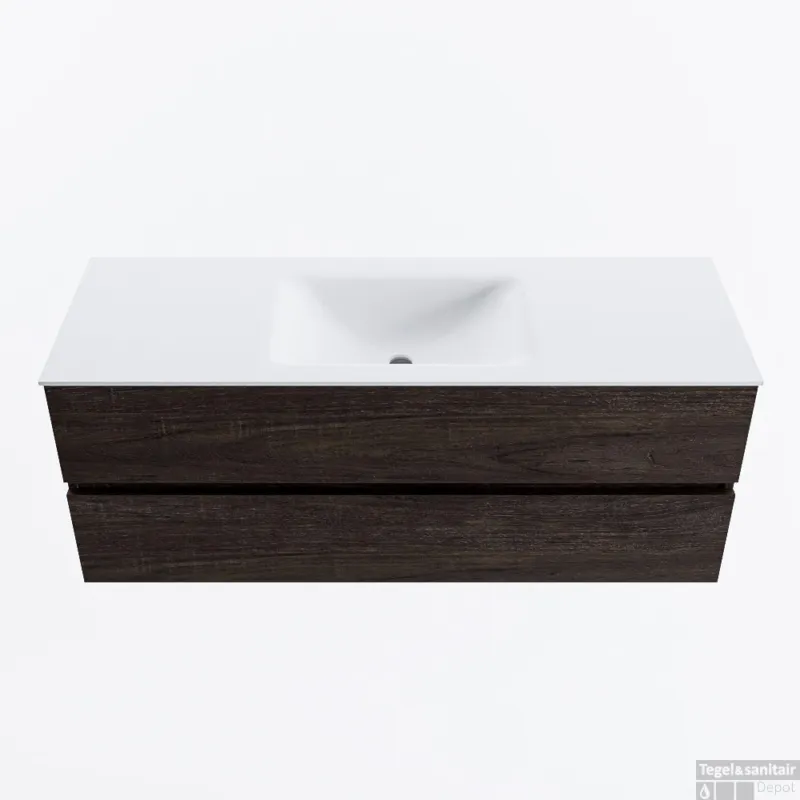 MONDIAZ VICA 130cm badmeubel onderkast Dark Brown 2 lades. Wastafel CLOUD midden 1 kraangat, kleur Talc. Seizoensaanbieding