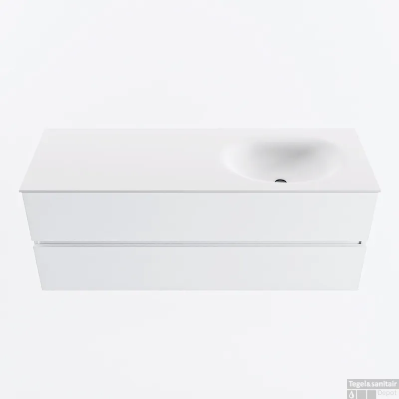 Populair MONDIAZ VICA 130cm badmeubel onderkast Talc 2 lades. Wastafel MOON rechts 1 kraangat, kleur Talc.