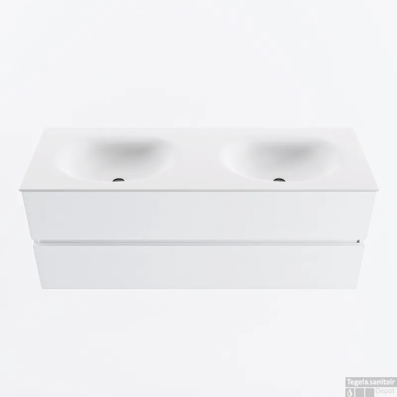 Rechtstreeks Van De Fabrikant MONDIAZ VICA 130cm badmeubel onderkast Talc 2 lades. Wastafel MOON dubbel 2 kraangaten, kleur Talc.