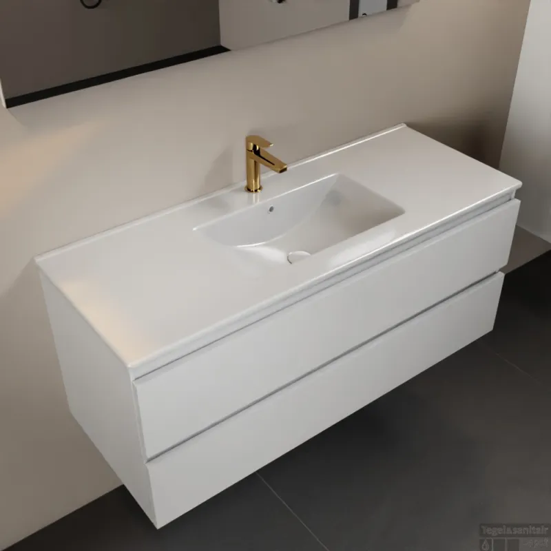 MONDIAZ AIVY 120cm badmeubel Talc, wastafel glanzend wit keramiek midden 1 kraangat met spiegel (M60103 - AI-M120TAMI - AI-S120X70) Meest Verkocht