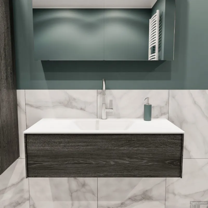 Actieprijs Badkamermeubel BWS Madrid Antraciet 100x45x30 cm Mat Witte Solid Surface Wastafel (1 kraangat)