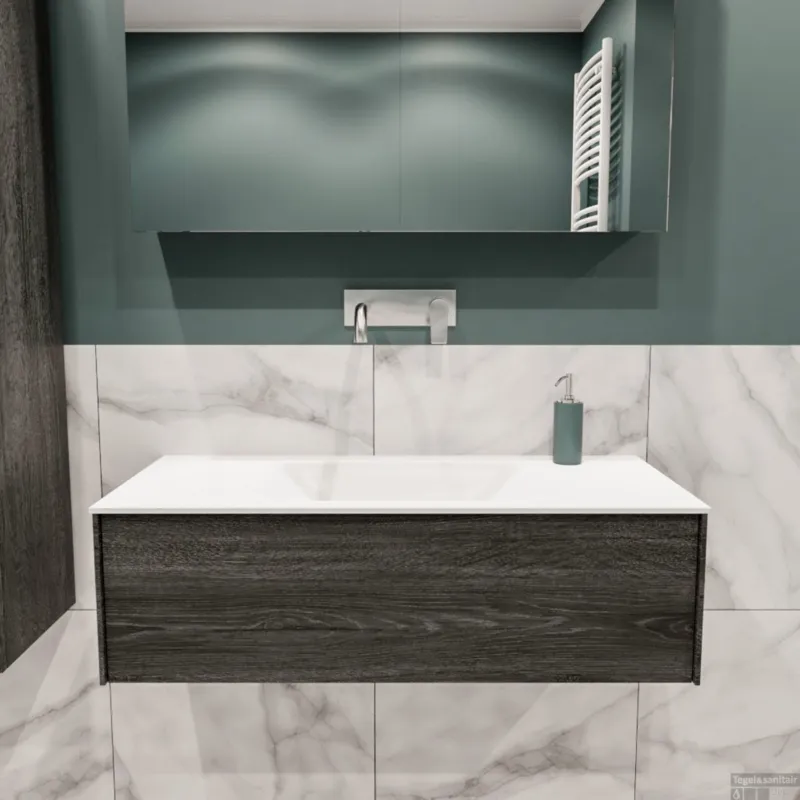 Badkamermeubel BWS Madrid Antraciet 100x45x30 cm Mat Witte Solid Surface Wastafel (0 kraangaten) Tijdelijk Beschikbaar
