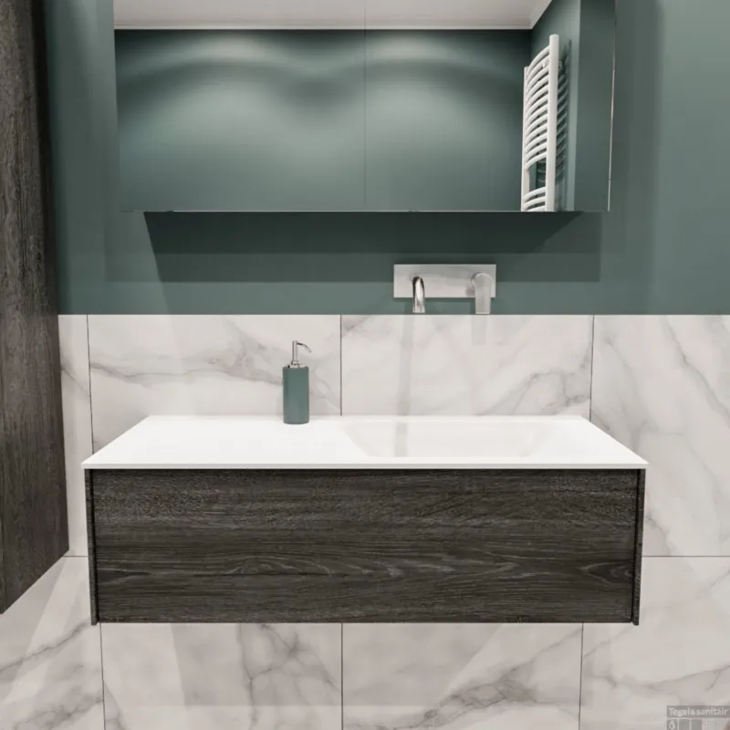 Badkamermeubel BWS Madrid Antraciet 100x45x30 cm Mat Witte Solid Surface Wastafel Rechts (0 kraangaten) Must-Have