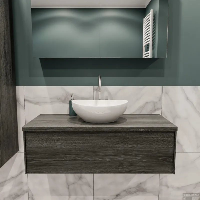 Bestseller Badkamermeubel BWS Madrid Antraciet 100 cm met Topblad en Keramische Waskom (1 kraangat)