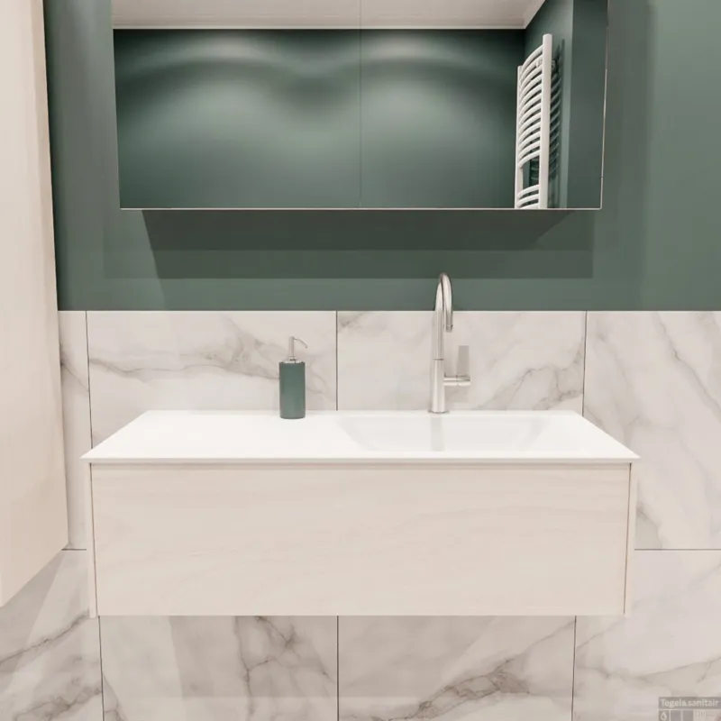 Favoriet Badkamermeubel BWS Madrid Wit 100x45x30 cm Mat Witte Solid Surface Wastafel Rechts (1 kraangat)