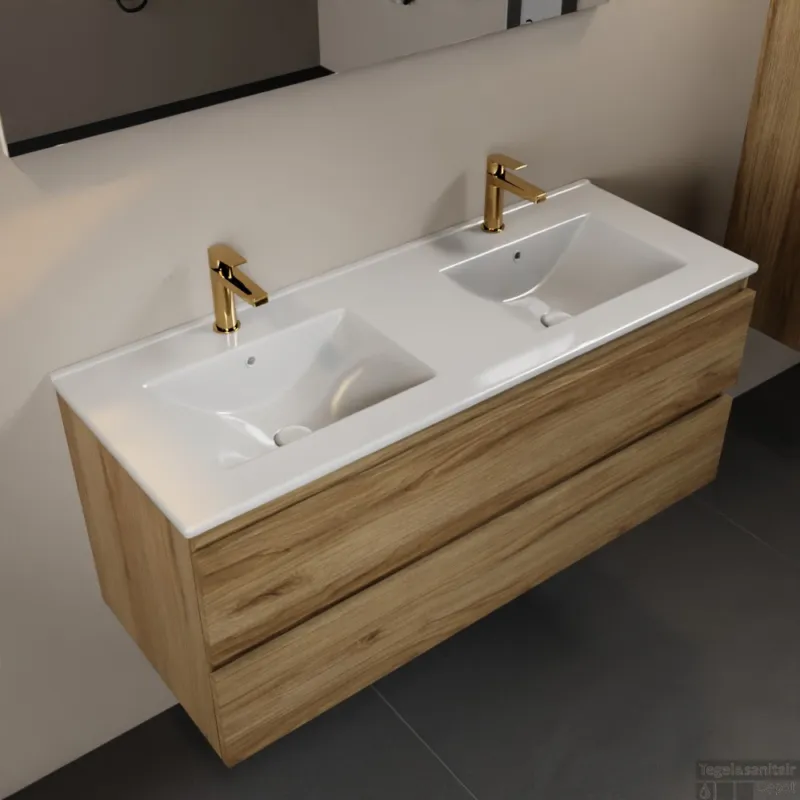 MONDIAZ AIVY 120cm badmeubel Chai, wastafel glanzend wit keramiek dubbel 2 kraangaten met spiegel (M60104 - AI-M120CHDU - AI-S120X73) Korting
