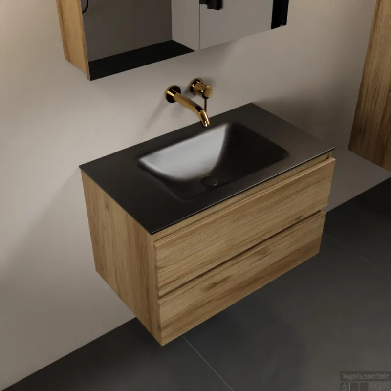 Koop Vandaag MONDIAZ AIVY 80cm badmeubel Chai, wastafel Urban solid surface midden zonder kraangat met spiegelkast (AI-351171URBAN-NO - AI-M80CHMI - AI-C80CHMI)