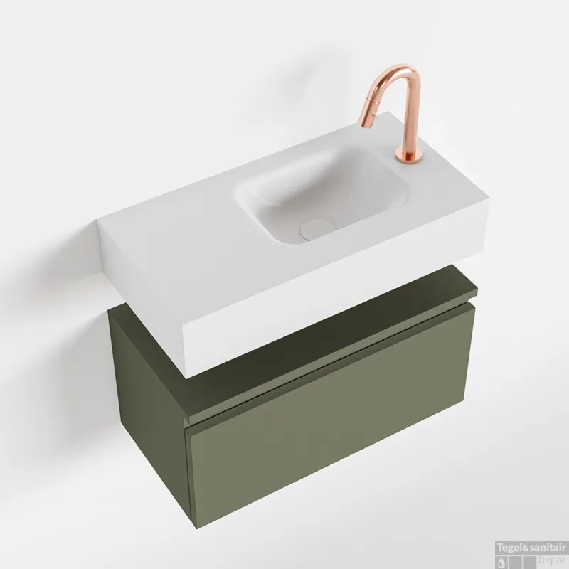 MONDIAZ ANDOR 60cm toiletmeubel army. LEX 60cm wastafel talc rechts 1 kraangat Uitverkoop