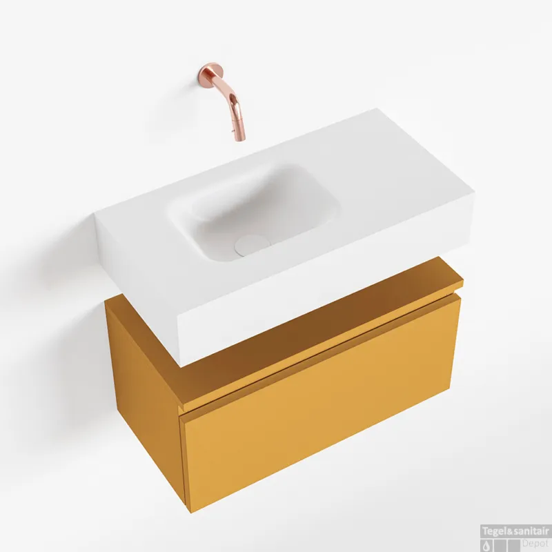 Seizoensaanbieding MONDIAZ ANDOR 60cm toiletmeubel ocher. LEX 60cm wastafel talc links geen kraangat