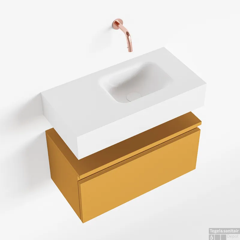 MONDIAZ ANDOR 60cm toiletmeubel ocher. LEX 60cm wastafel talc rechts geen kraangat Hete Deal