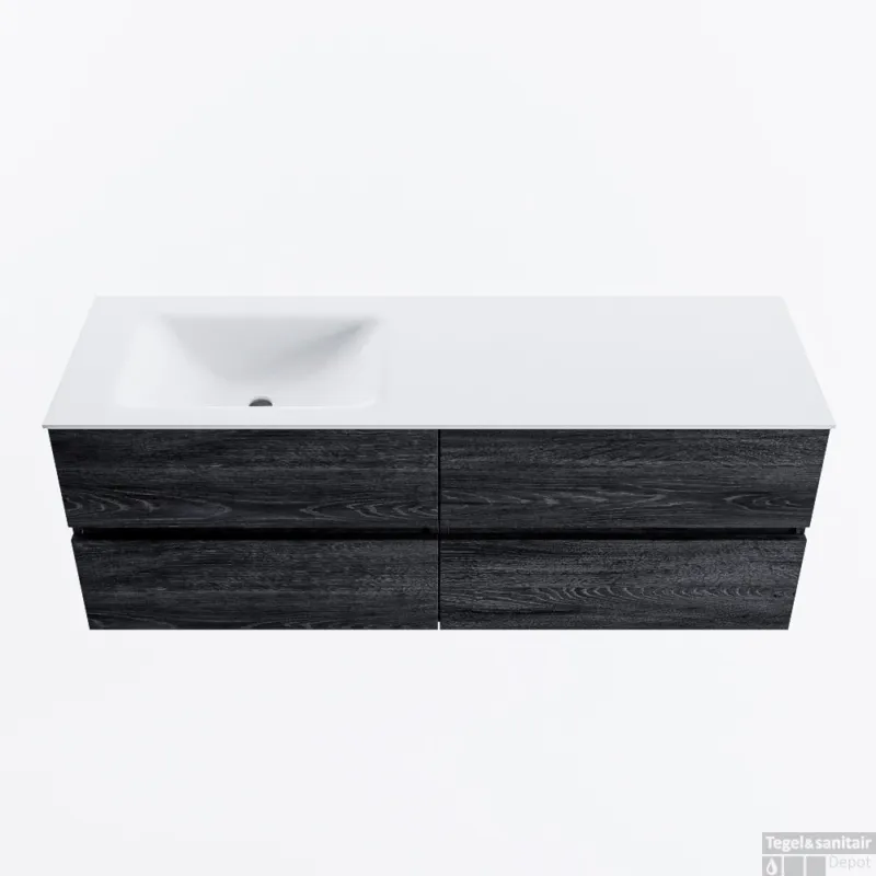 MONDIAZ VICA 140cm badmeubel onderkast Antracite 4 lades. Wastafel CLOUD links zonder kraangat, kleur Talc. Express Levering