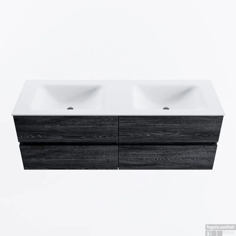 MONDIAZ VICA 140cm badmeubel onderkast Antracite 4 lades. Wastafel CLOUD dubbel zonder kraangat, kleur Talc. Premium