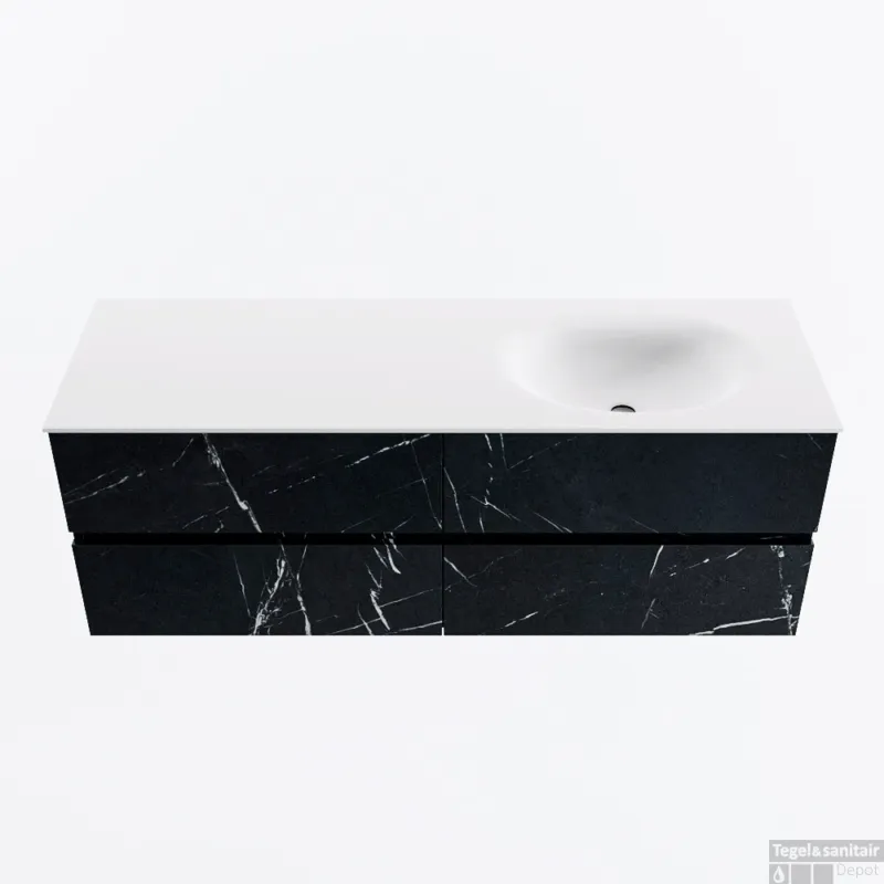 MONDIAZ VICA 140cm badmeubel onderkast Marquina 4 lades. Wastafel MOON rechts 1 kraangat, kleur Talc. Superprijs
