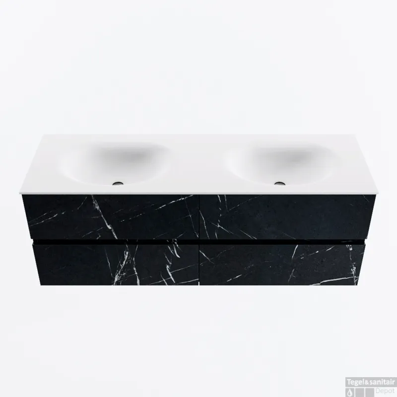 MONDIAZ VICA 140cm badmeubel onderkast Marquina 4 lades. Wastafel MOON dubbel 2 kraangaten, kleur Talc. Premium