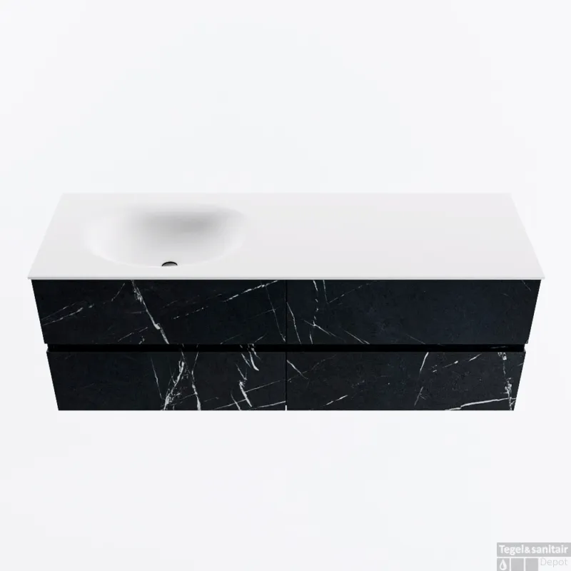 MONDIAZ VICA 140cm badmeubel onderkast Marquina 4 lades. Wastafel MOON links zonder kraangat, kleur Talc. Weekendaanbieding