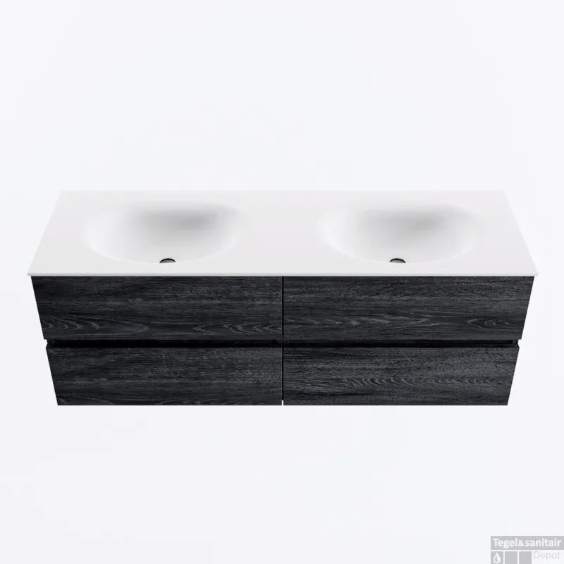 MONDIAZ VICA 140cm badmeubel onderkast Antracite 4 lades. Wastafel MOON dubbel zonder kraangat, kleur Talc. Dagaanbieding