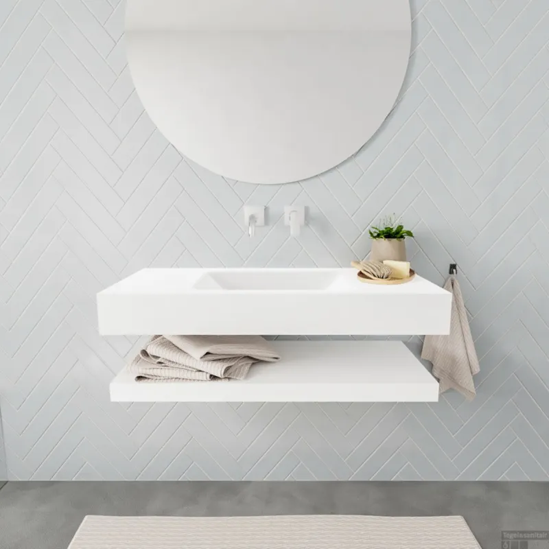 Bestseller Badkamermeubel BWS Ibiza 100 cm met Planchet Solid Surface Mat Wit (zes varianten)