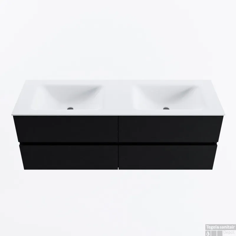 Shop Nu MONDIAZ VICA 140cm badmeubel onderkast Urban 4 lades. Wastafel CLOUD dubbel zonder kraangat, kleur Talc.