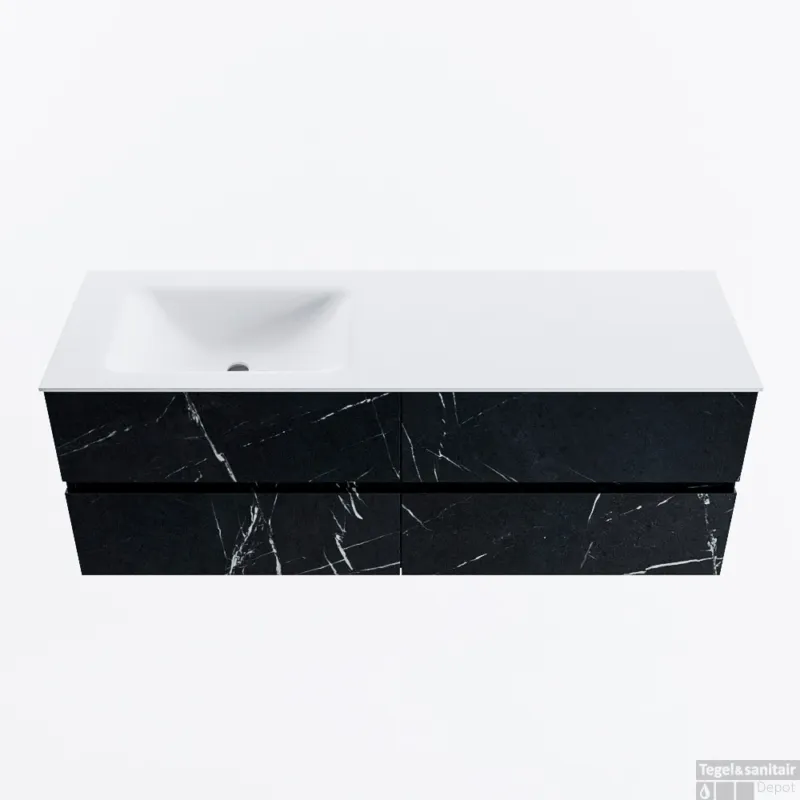 Veilige Betaling MONDIAZ VICA 140cm badmeubel onderkast Marquina 4 lades. Wastafel CLOUD links 1 kraangat, kleur Talc.