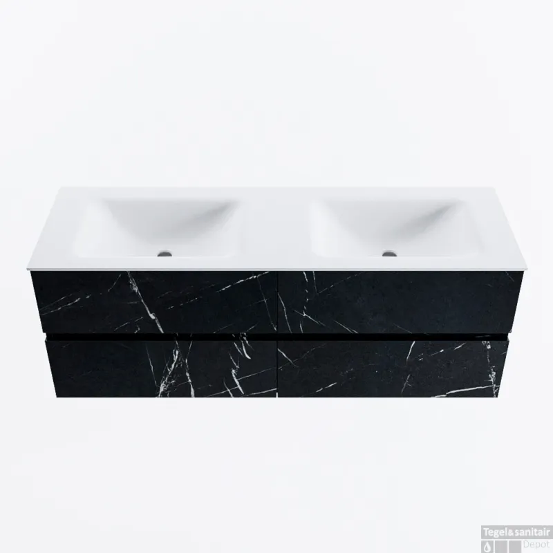 MONDIAZ VICA 140cm badmeubel onderkast Marquina 4 lades. Wastafel CLOUD dubbel 2 kraangaten, kleur Talc. Superprijs