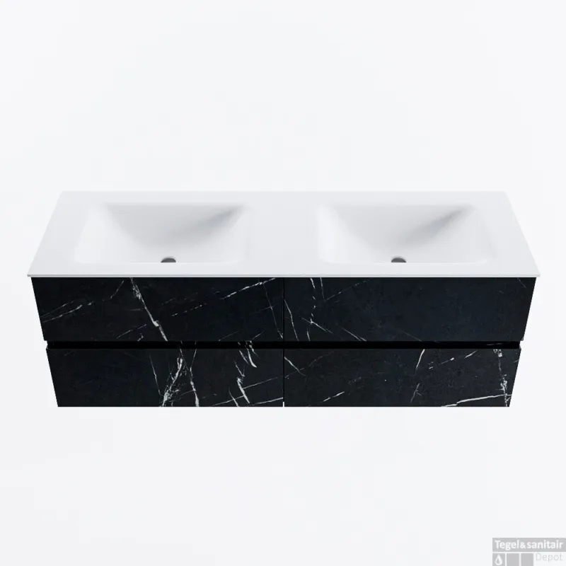 MONDIAZ VICA 140cm badmeubel onderkast Marquina 4 lades. Wastafel CLOUD dubbel zonder kraangat, kleur Talc. Bestel Nu