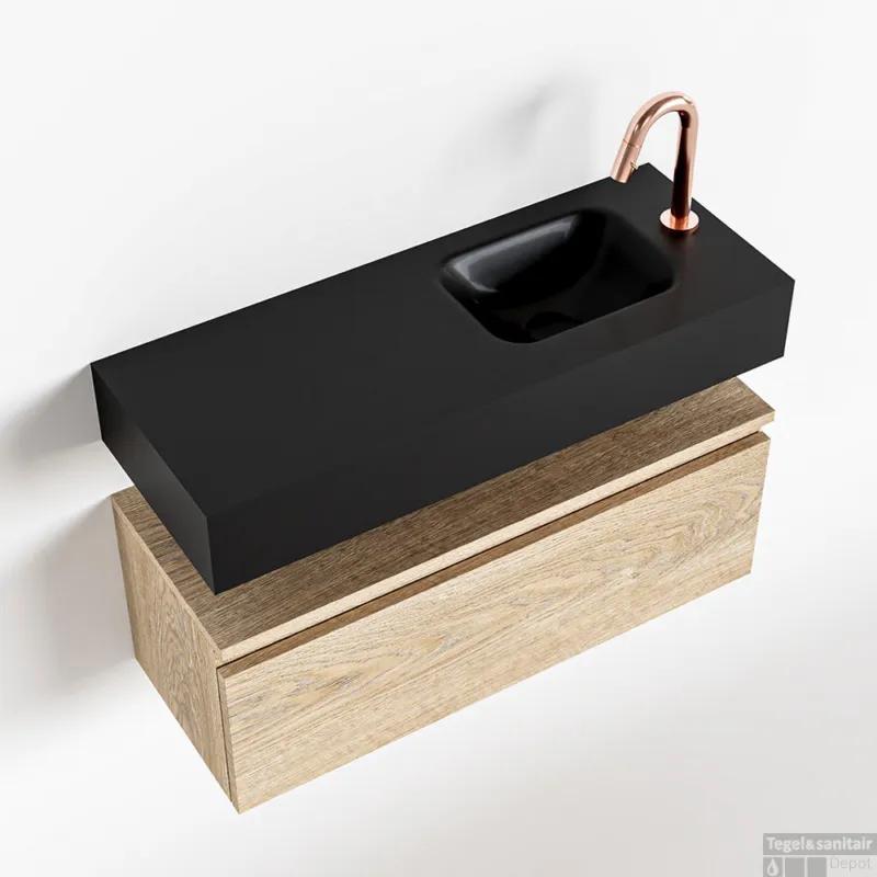 Actieprijs MONDIAZ ANDOR 80cm toiletmeubel washed oak. LEX 80cm wastafel urban rechts 1 kraangat