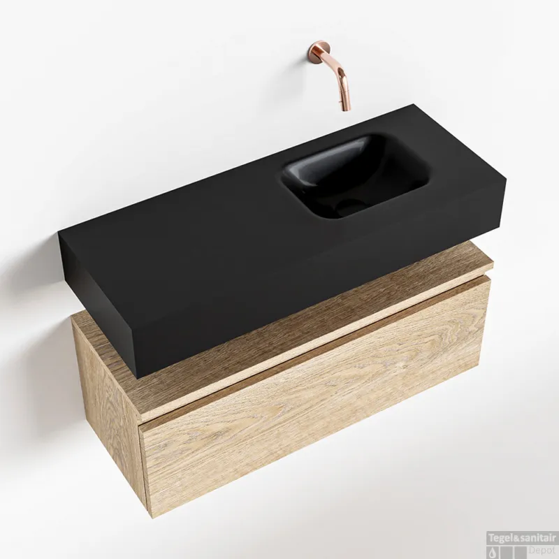 Shop Nu MONDIAZ ANDOR 80cm toiletmeubel washed oak. LEX 80cm wastafel urban rechts geen kraangat