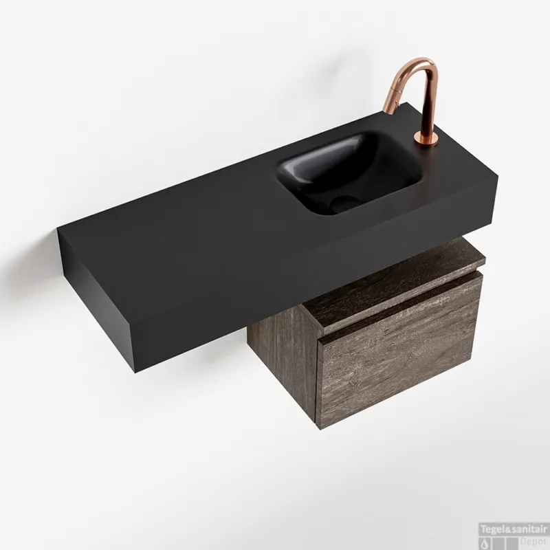 Voordeelprijs MONDIAZ ANDOR 40cm toiletmeubel dark brown. LEX 80cm wastafel urban rechts 1 kraangat