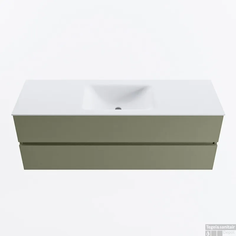 MONDIAZ VICA 140cm badmeubel onderkast Army 2 lades. Wastafel CLOUD midden 1 kraangat, kleur Talc. Gratis Retour