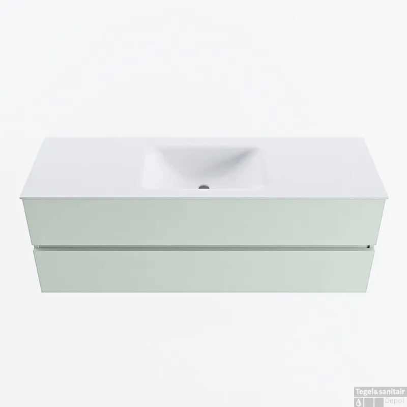 MONDIAZ VICA 140cm badmeubel onderkast Greey 2 lades. Wastafel CLOUD midden 1 kraangat, kleur Talc. Flitsaanbieding