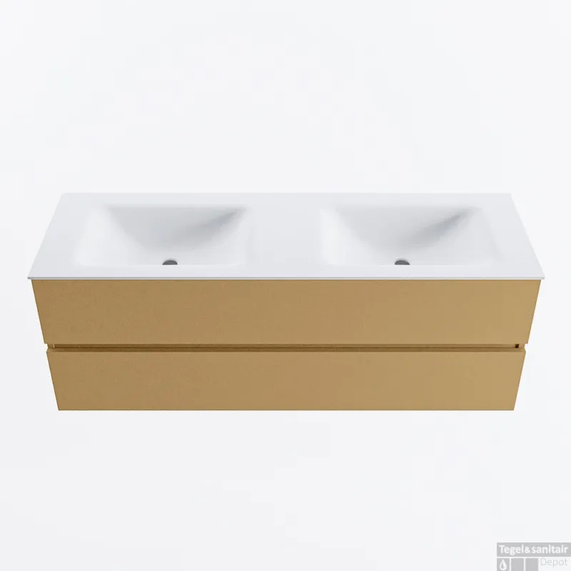 MONDIAZ VICA 140cm badmeubel onderkast Oro 2 lades. Wastafel CLOUD dubbel zonder kraangat, kleur Talc. Merkproduct
