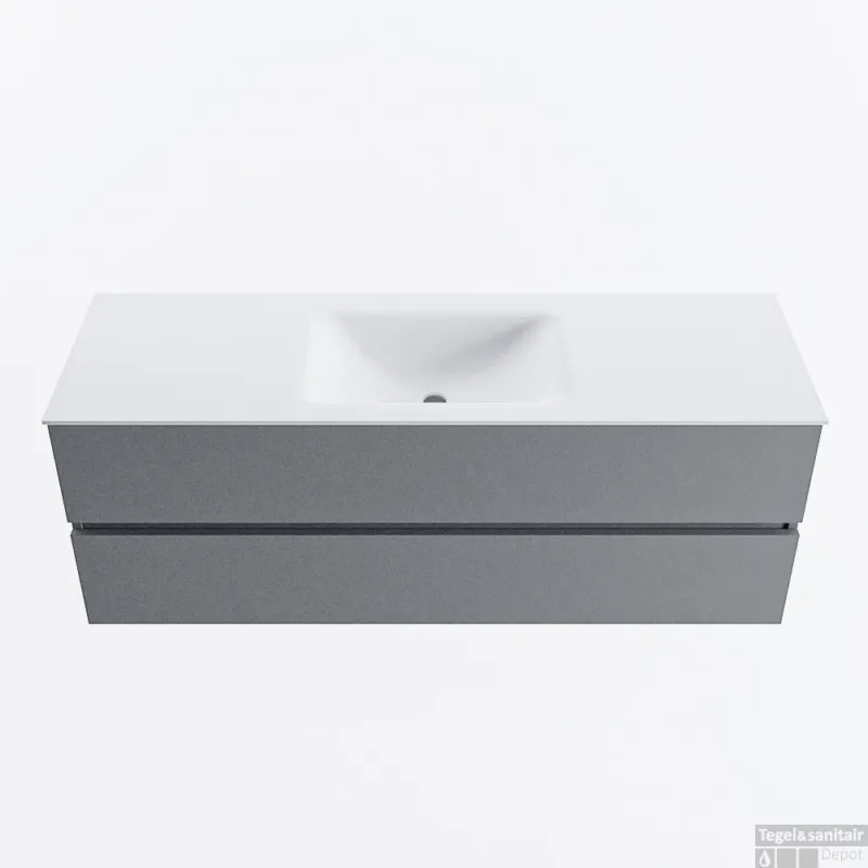 MONDIAZ VICA 140cm badmeubel onderkast Plata 2 lades. Wastafel CLOUD midden 1 kraangat, kleur Talc. Gratis Retour