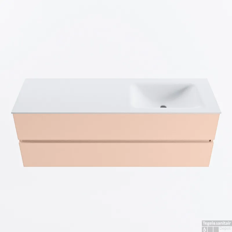 Seizoensaanbieding MONDIAZ VICA 140cm badmeubel onderkast Rosee 2 lades. Wastafel CLOUD rechts 1 kraangat, kleur Talc.