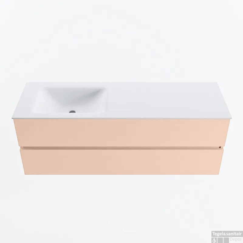 Nieuw MONDIAZ VICA 140cm badmeubel onderkast Rosee 2 lades. Wastafel CLOUD links zonder kraangat, kleur Talc.