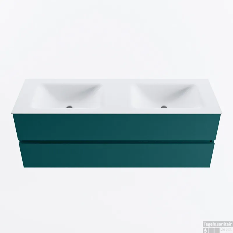 MONDIAZ VICA 140cm badmeubel onderkast Smag 2 lades. Wastafel CLOUD dubbel 2 kraangaten, kleur Talc. Aanbieding