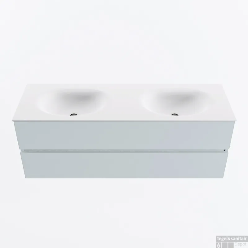 MONDIAZ VICA 140cm badmeubel onderkast Clay 2 lades. Wastafel MOON dubbel 2 kraangaten, kleur Talc. Exclusieve Aanbieding