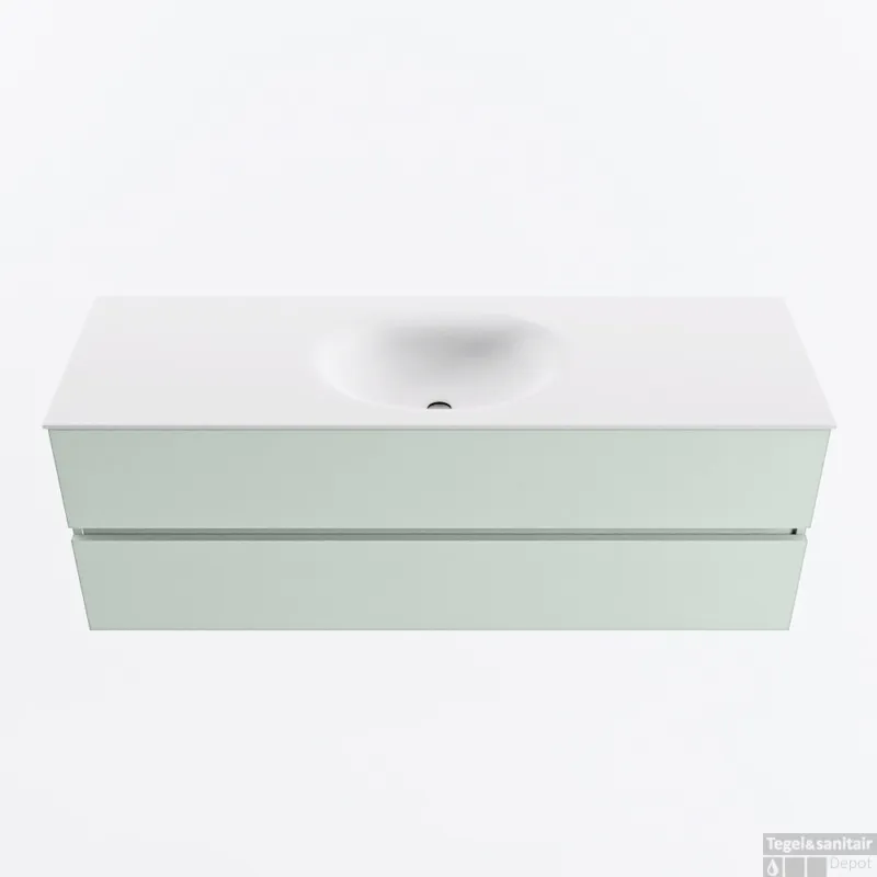 MONDIAZ VICA 140cm badmeubel onderkast Greey 2 lades. Wastafel MOON midden zonder kraangat, kleur Talc. Flitsaanbieding