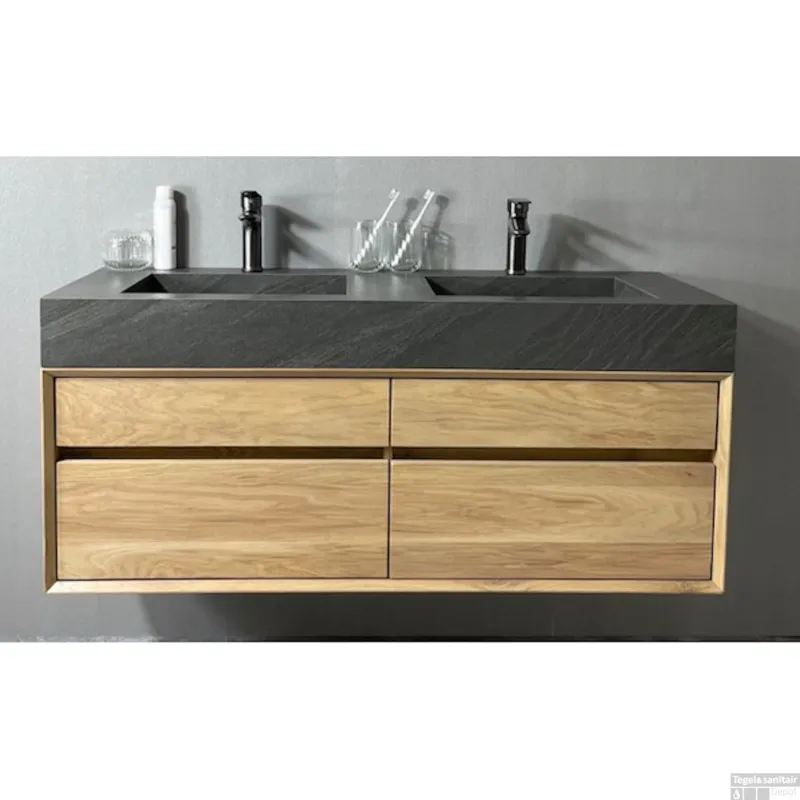 Badmeubel Casajoy Bold Wastafel Donkergrijs Onderkast 120 cm 4 Lades Eiken Shop Nu