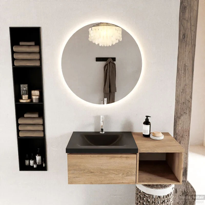 Weekendaanbieding MONDIAZ BUKLA 100cm badmeubel met open module 40 kleur Washed Oak met 1 lade. Wastafel CLOUD links 1 kraangat kleur Urban.