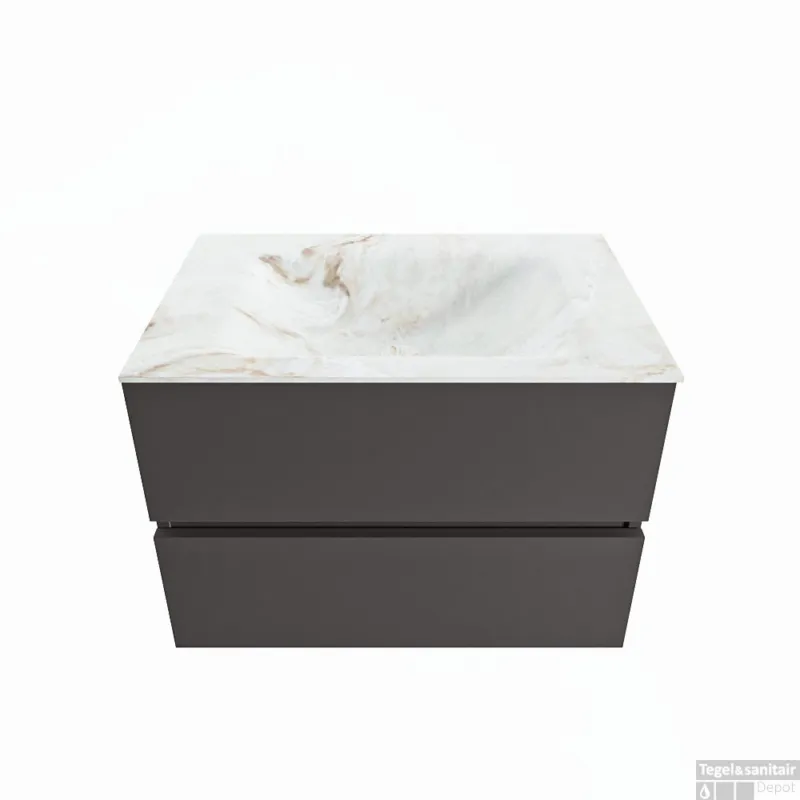MONDIAZ VICA-DLUX 70cm badmeubel onderkast Dark grey 2 lades. Inbouw wastafel CLOUD midden zonder kraangat, kleur Frappe. Premium
