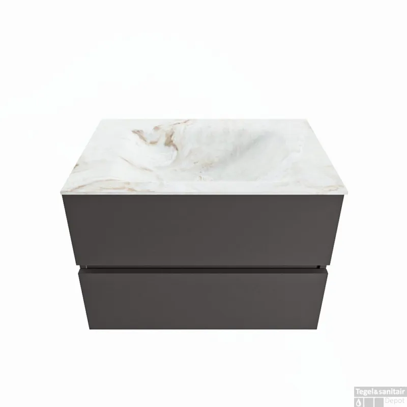 MONDIAZ VICA-DLUX 70cm badmeubel onderkast Dark grey 2 lades. Inbouw wastafel CLOUD midden 1 kraangat, kleur Frappe. Must-Have