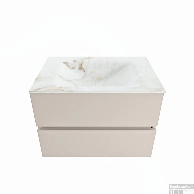 MONDIAZ VICA-DLUX 70cm badmeubel onderkast Linen 2 lades. Inbouw wastafel CLOUD midden 1 kraangat, kleur Frappe. Hete Deal