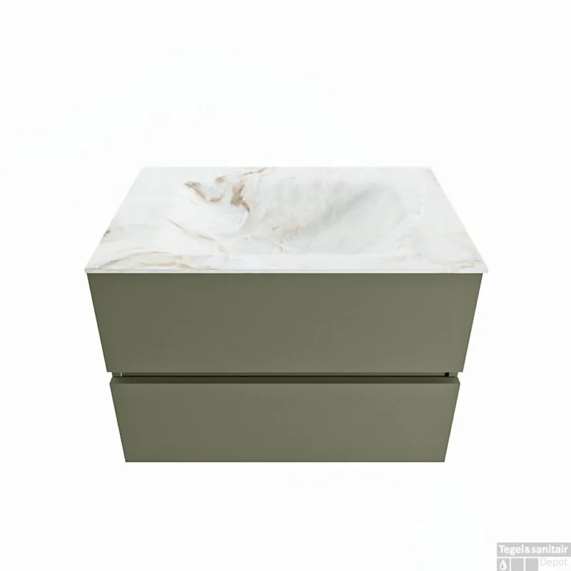MONDIAZ VICA-DLUX 70cm badmeubel onderkast Army 2 lades. Inbouw wastafel CLOUD midden zonder kraangat, kleur Frappe. Must-Have