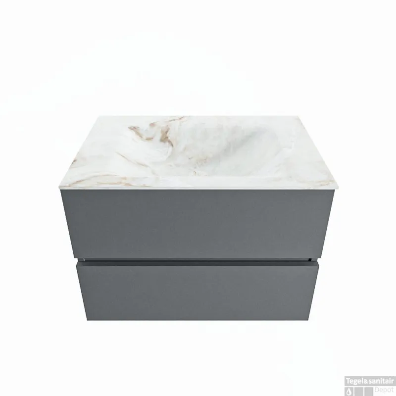 MONDIAZ VICA-DLUX 70cm badmeubel onderkast Plata 2 lades. Inbouw wastafel CLOUD midden zonder kraangat, kleur Frappe. Uitverkoop