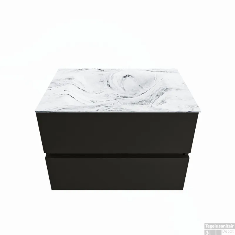 MONDIAZ VICA-DLUX 70cm badmeubel onderkast Urban 2 lades. Inbouw wastafel CLOUD midden zonder kraangat, kleur Glace. Bestseller